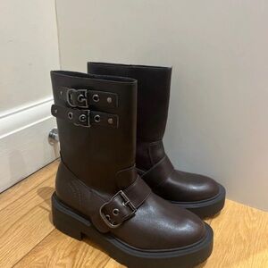 Stradivarius Dark Brown Combat Boots with Buckle Accents